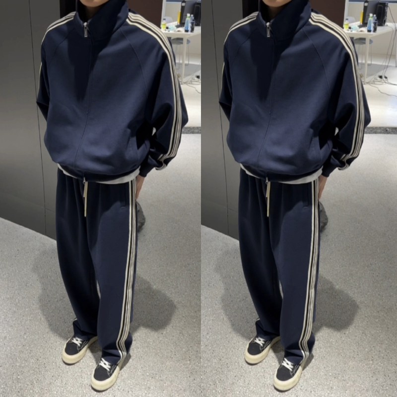 Spring and Autumn Four-Stripe Suit for Men, Korean Style Trendy Versatile Sports Two-Piece Set, Couple Style Casual Sweatshirt and Sweatpants