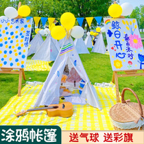 Childrens hand-painted tent diy graffiti painted hand-painted fabric small kindergarten outdoor small triangle playhouse