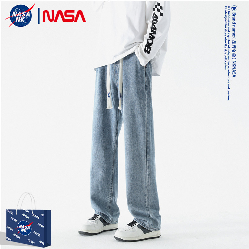 Кобрендовые джинсы NK NASA, мужские весенне-осенние модные брендовые свободные брюки с прямыми штанинами, широкие брюки в стиле хай-стрит Изображение 1