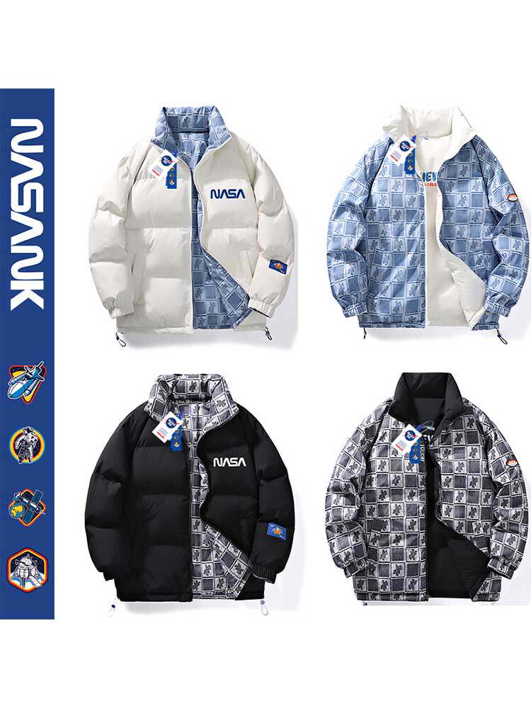 NASA CO-BRANDED REVERSIBLE JACKET MENS WINTER COTTON JACKET TRENDY BRAND THICKENED DOWN COTTON JACKET COUPLE WINTER JACKET