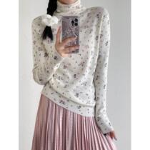 Wool high-neck soft waxy floral knitted bottoming shirt for women 2024 winter new Korean style loose inner wear 0435