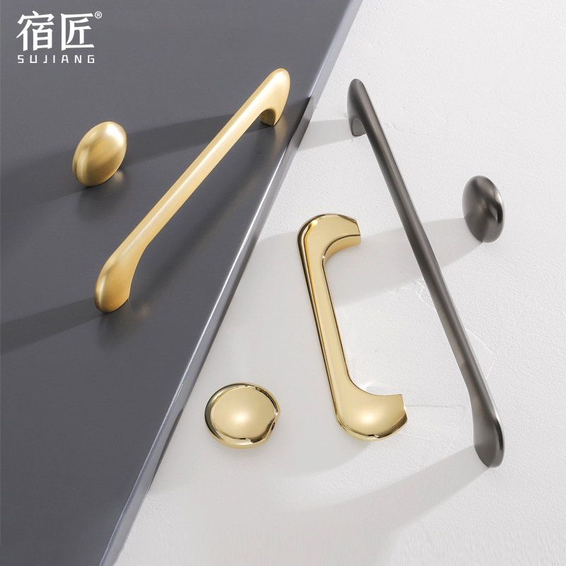 Light luxury high-end wardrobe door large handle modern minimal gold drawer wine cabinet black Nordic cabinet door handle