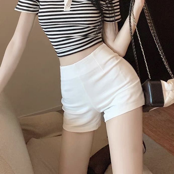 Trendy Slim-Fit Versatile White Shorts for Women, High-Waisted Elastic Tight-Fitting Safety Shorts