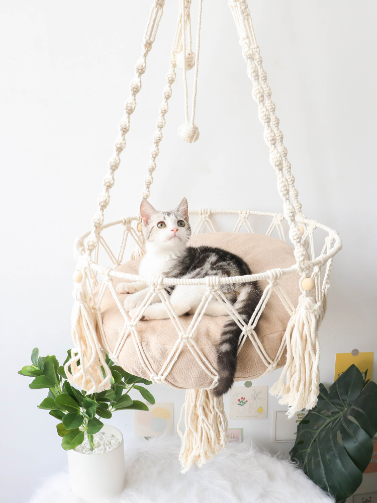 Net red hanging basket swing nest pure hand-woven cat and kitten nest hammock household pet dog cat net pocket four seasons universal