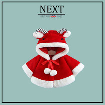 British NEXT baby plus velvet cloak autumn and winter baby going out cloak cartoon hooded fur coat red New Years clothing