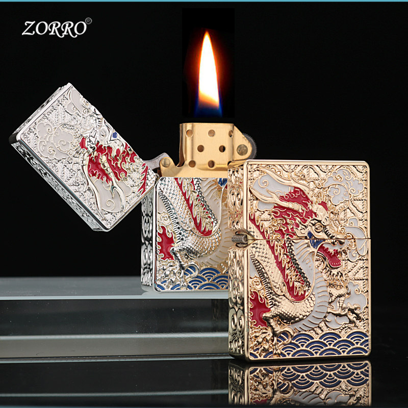 Новая керосиновая зажигалка Zorro Zorro с тиснением из чистой меди, броня двустороннего цвета эмали Veyron, креативный подарок для мужчин Изображение 1