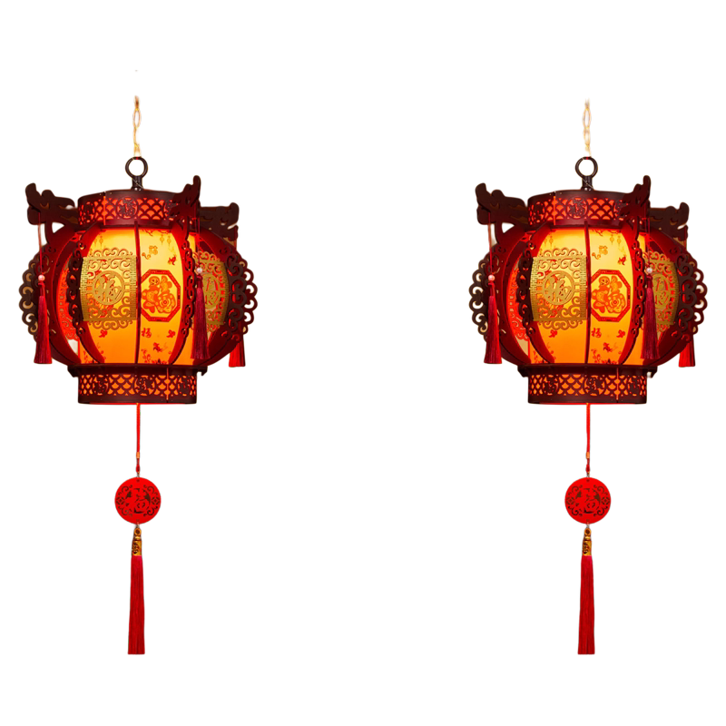 过新年灯笼圆形中式古风木质旋转宫灯春节阳台大门口仿古灯笼吊灯