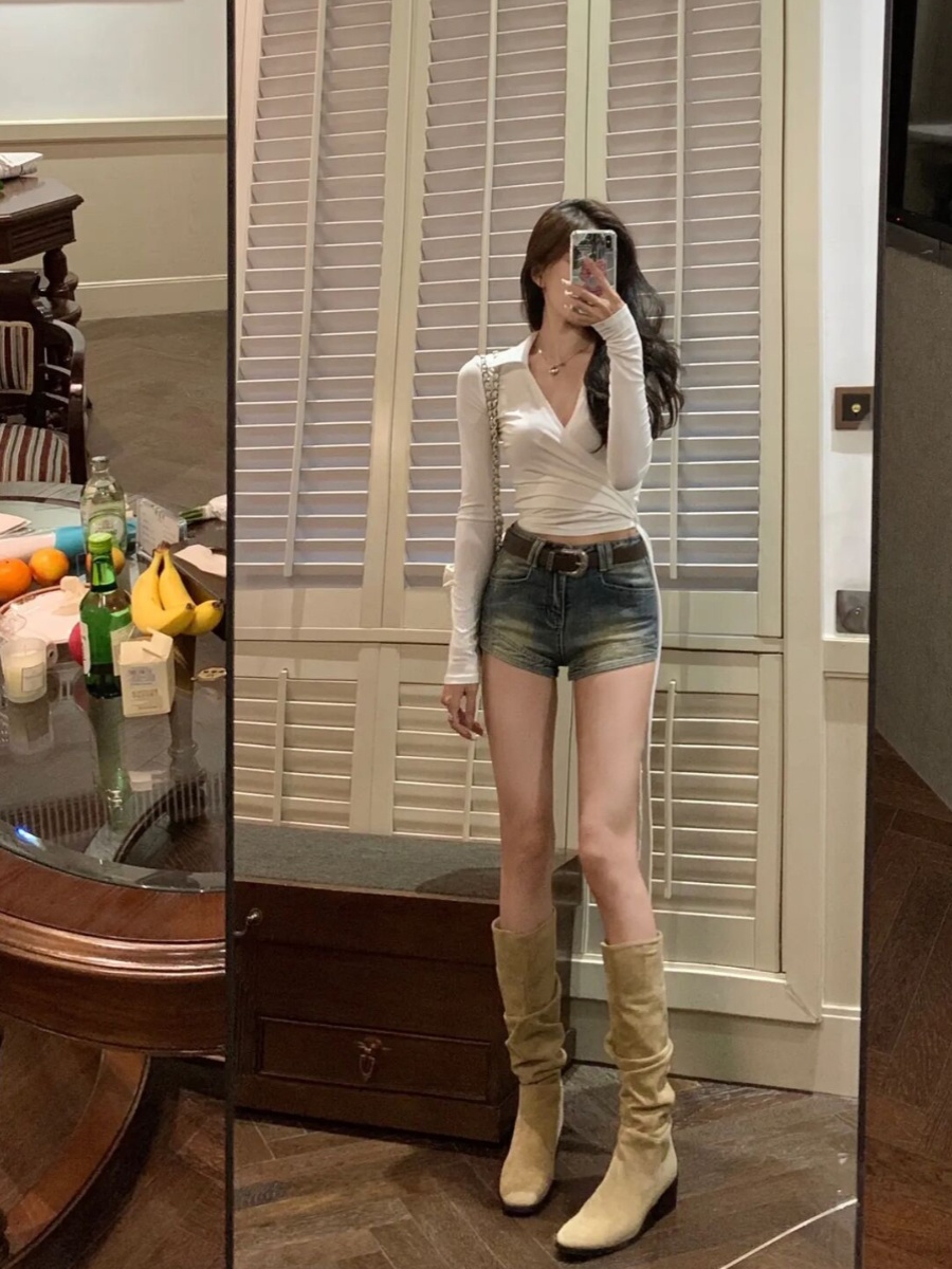 <!--靴子女长筒靴2024年新款春秋粗跟堆堆靴西部牛仔靴高筒瘦瘦骑士靴-->