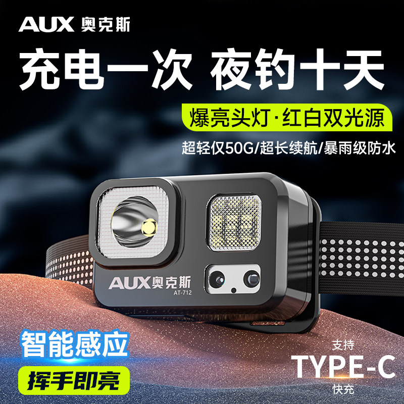 奥克斯头灯超长续航100小时钓鱼专用2025新款强光超亮头戴式照明