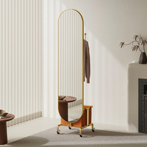 Floor-standing dressing mirror home Nordic full-length mirror bedroom rotatable movable clothes hanger integrated vertical fitting mirror