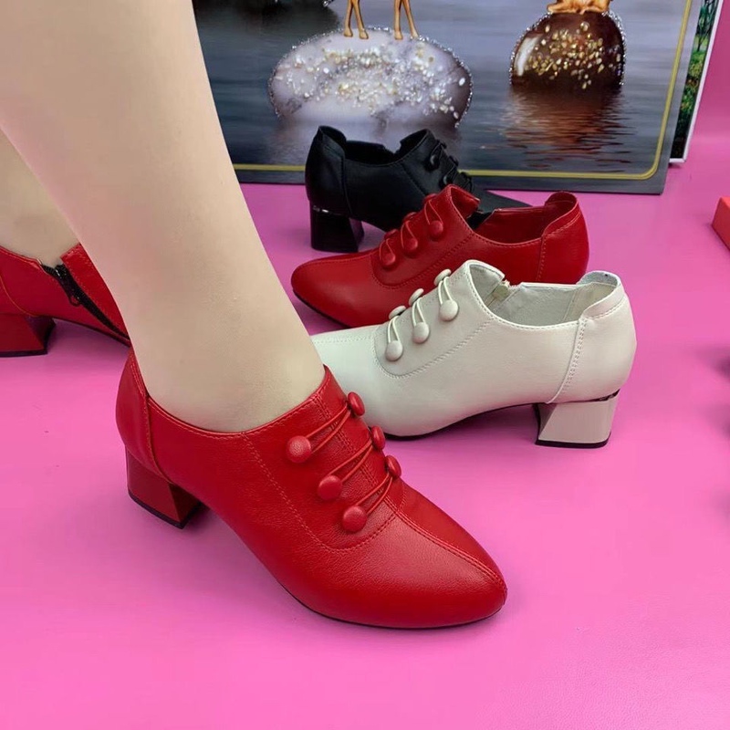 Chunky Heel Women's Shoes 2026 Spring and Autumn New Versatile Soft-Soled Fashion Women's Shoes Mid-Heel Leather Shoes Popular Dance Shoes for Women