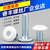 White beveled inner hexagonal carbon steel galvanized screw head with white painted furniture bevel edge flat head sprayed white iron machine screw