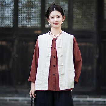 New chinese zen style cotton and linen vest women's cardigan jacket