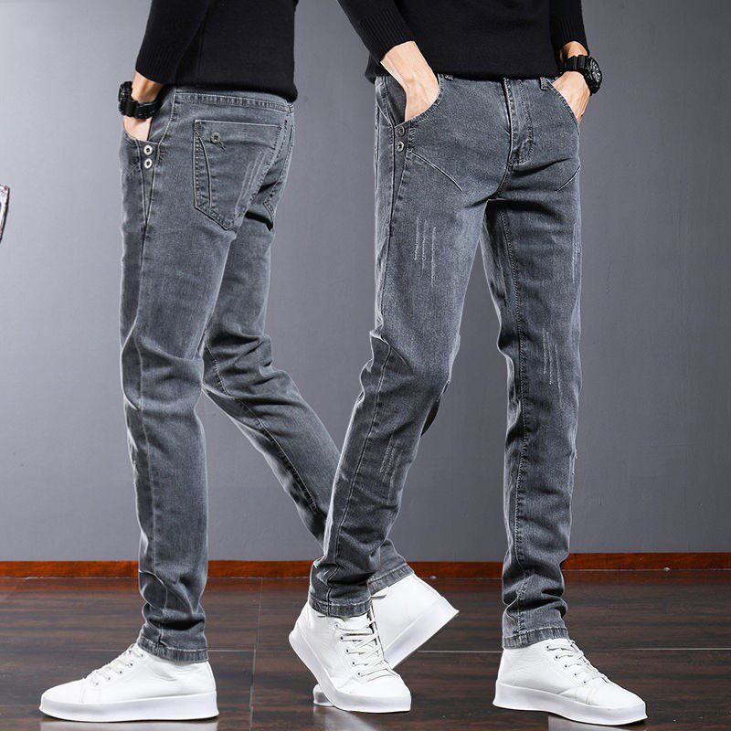 Spring and Autumn Men's Jeans Men's Slim Spring Festival Men's Pants Korean Style Clothes Dad Pants Casual Trend Explosive Men's Pants