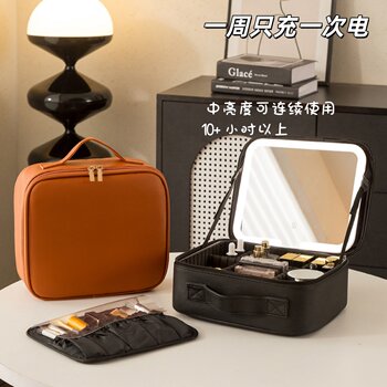 Large-Capacity Partitioned Cosmetic Bag, Waterproof with Light-Enhancing Mirror, Beauty Supplies Storage Bag, Business Trip and Commuting Toiletry Bag