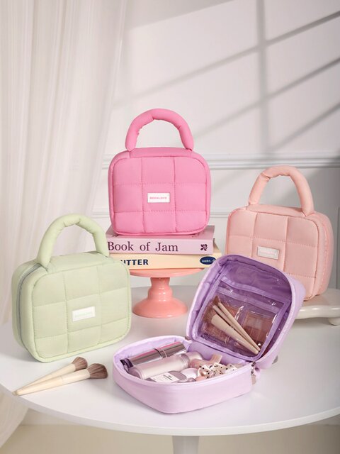 Puff Cream Toiletry Bag, Macaron Color Portable Cosmetic Bag, Large Capacity Travel Multi-Functional Skin Care Product Storage Bag