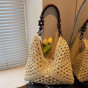 Summer Straw Woven Bag for Women 2026 New Style Seaside Vacation Beach Hollow Shoulder Tote Bag Woven Basket Bag