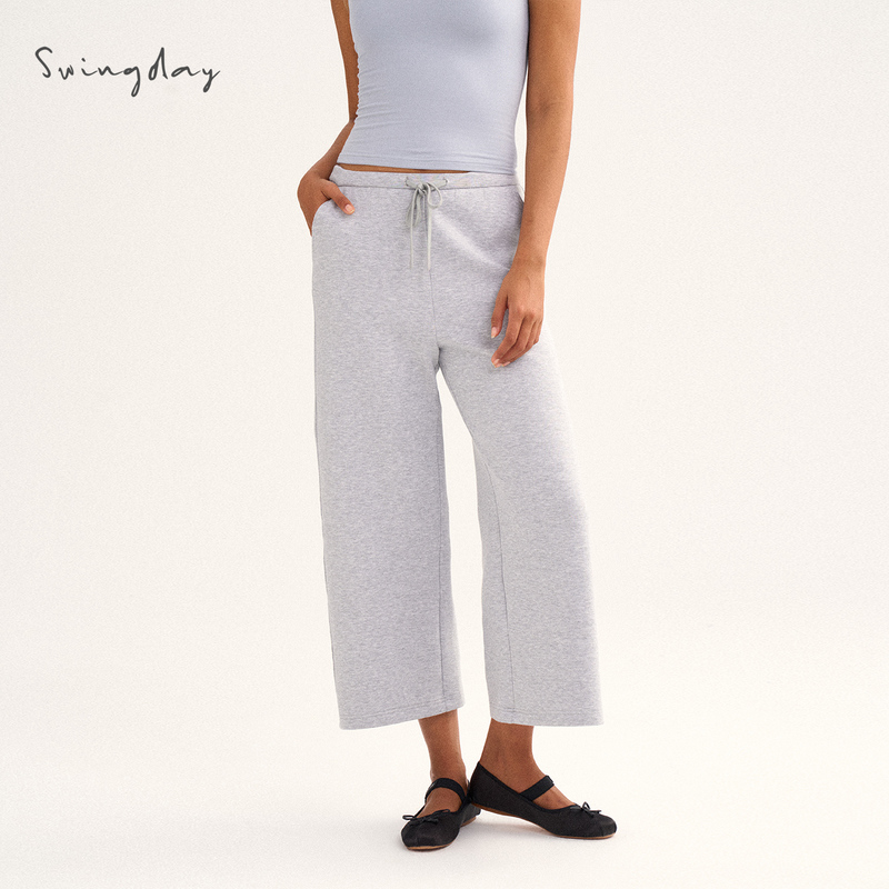 Swing Day「Cleanfit Aesthetics」Lazy Drapey Magic Pants Straight-Leg Knit Nine-Point Sweatpants