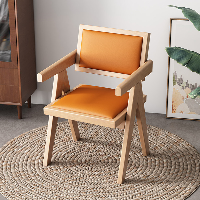 Nordic Soft Pack Leisure Chair Solid Wood Dining Chair Home Balcony Simple Homestay Back Chair Cafe Adult Milk Tea Chair