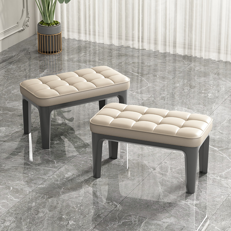 Long leather stool simple light luxury shoe changing stool creative solid wood long stool footstool leather pier living room small sofa stool