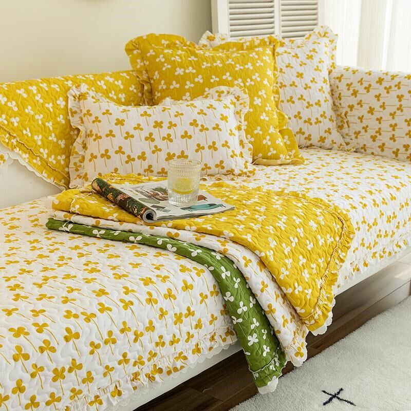 Sofa bed folding dual-use cover pastoral sofa cushion four seasons universal Nordic non-slip cotton sofa cover cloth