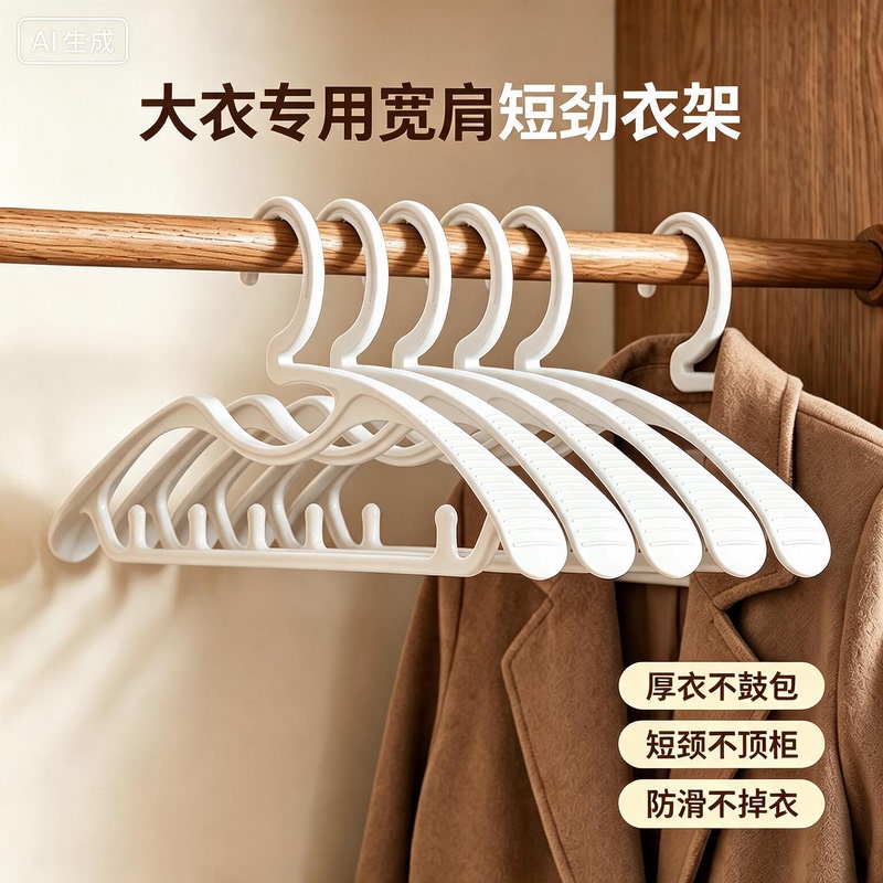 Wide-Shoulder Short-Neck Hanger for Home Use, Prevents Clothing from Bulging, No Trace, Prevents Shoulder Creases, Space-Saving Hanger for Clothes