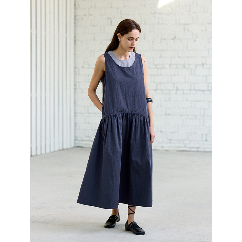 Chalamon Crisp Textured Faux Two-Piece Vest Dress for Women, Summer Knit Patchwork Sleeveless Long Dress Chalamon Crisp Textured Faux Two-Piece Vest Dress for Women, Summer Knit Patchwork Sleeveless Long Dress