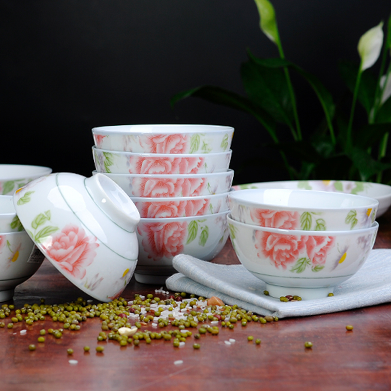 Red cuckoo old-fashioned bowls Home Ceramic Rice 5 Inch Rice Bowls 10 Eating Countryside Nostalgia Small Bowl without Scalding Hands-Taobao