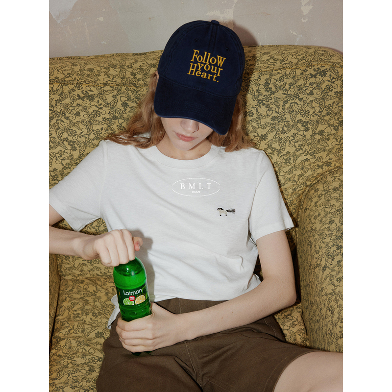 Bmlt [Wanduzhou] Korean-Style Simple and Fresh White T-Shirt, Slim Fit, Flattering, with Small Horse Embroidery, Skin-Friendly and Comfortable Women's T-Shirt