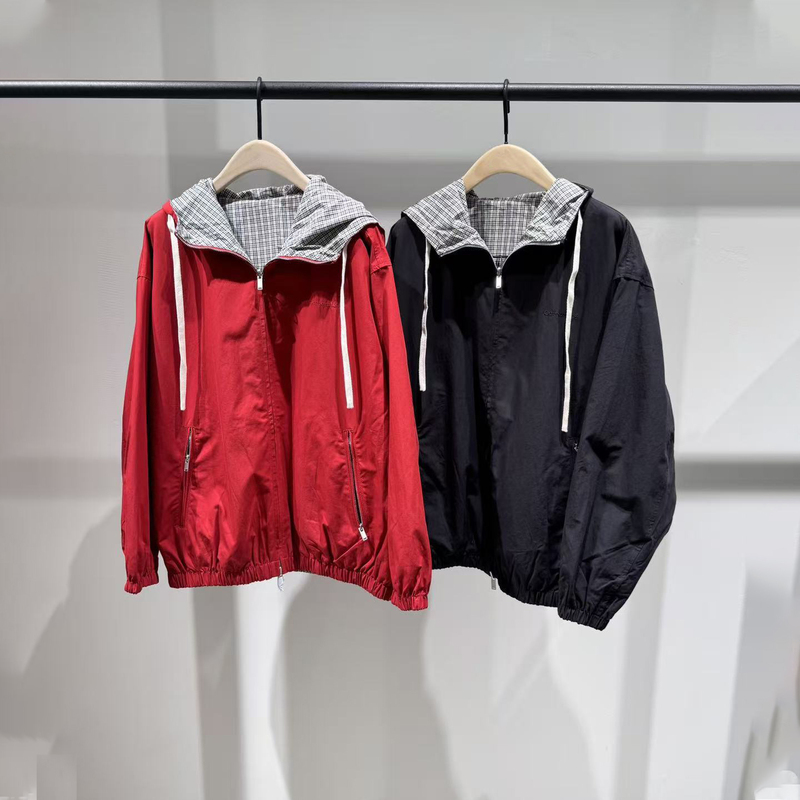 Authentic Mo Brand 2026 Autumn New Collection Light Salt-Shrunk Cotton Reversible Plaid Hooded Short Jacket