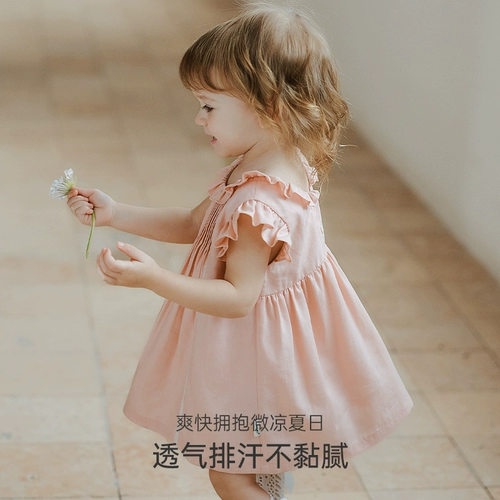 Летнее платье-комбинация для девочек, юбка, наряд маленькой принцессы, короткий рукав, свободный крой