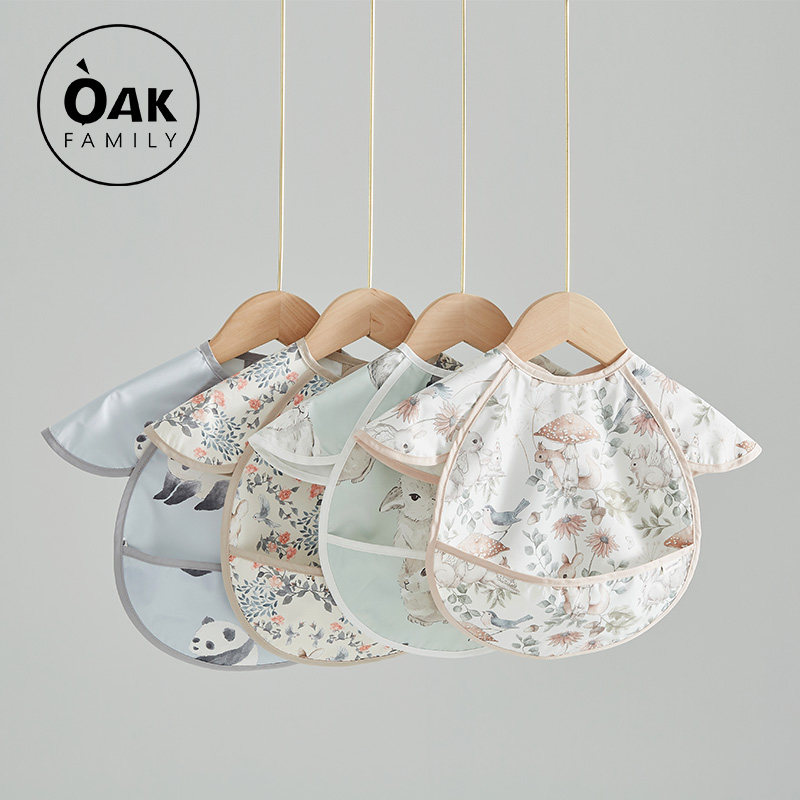Детский нагрудник Oak Family, комбинезон для кормления младенцев, детские водонепроницаемые карманы для риса, нагрудник, прикорм, защита от переодевания с короткими рукавами Изображение 1