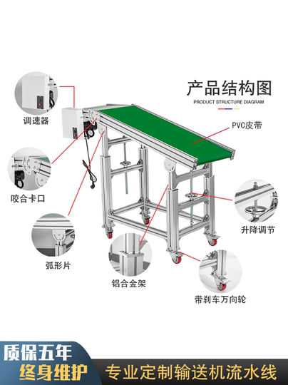 Assembly Line Conveyor Belt, Anti-Slip Conveyor Belt, Small Conveyor Belt, Injection Molding Machine Docking Station, Inclined Conveyor