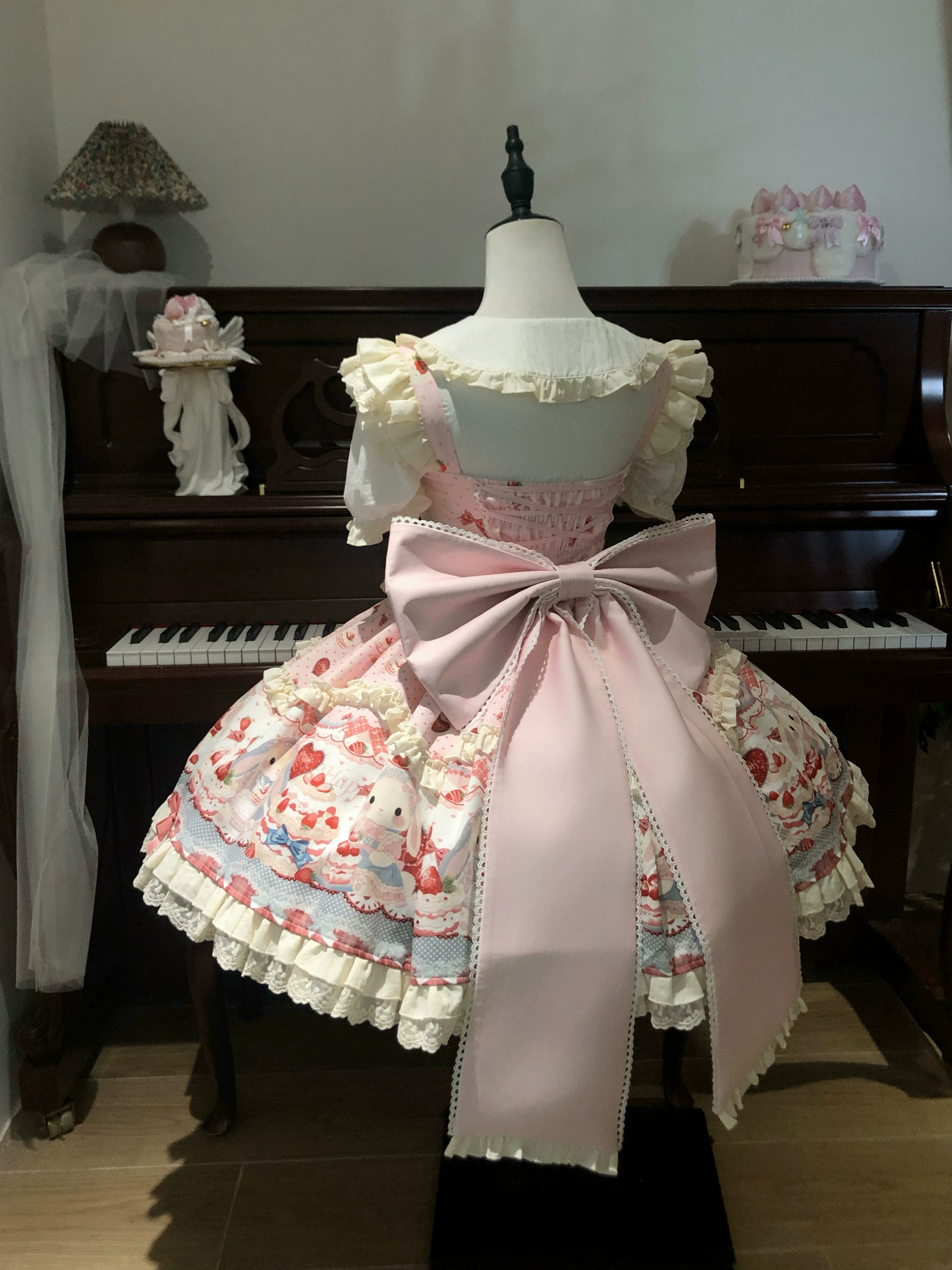 Платье lolita для женщин с милым принтом кролика, размеры S–2XL и one‑size наборы, пастельные розовый/голубой/жёлтый