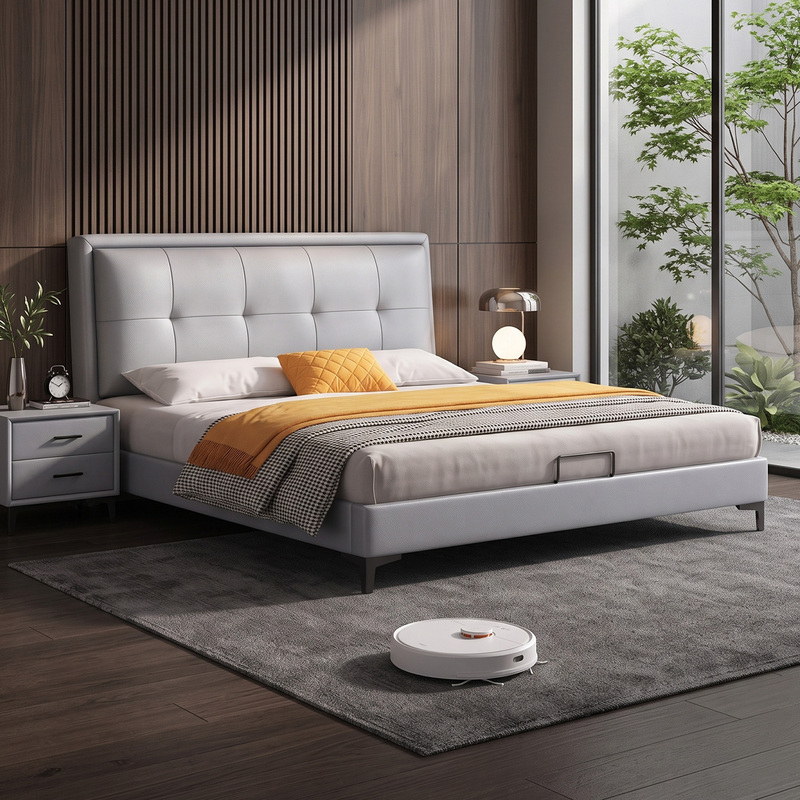 Modern Simple Leather Bed Small Size 1.35m Boys and Girls Kidsren's Bed 1.5m Solid Wood Frame Soft Bed Modern Simple Leather Bed Small Size 1.35m Boys and Girls Kidsren's Bed 1.5m Solid Wood Frame Soft Bed