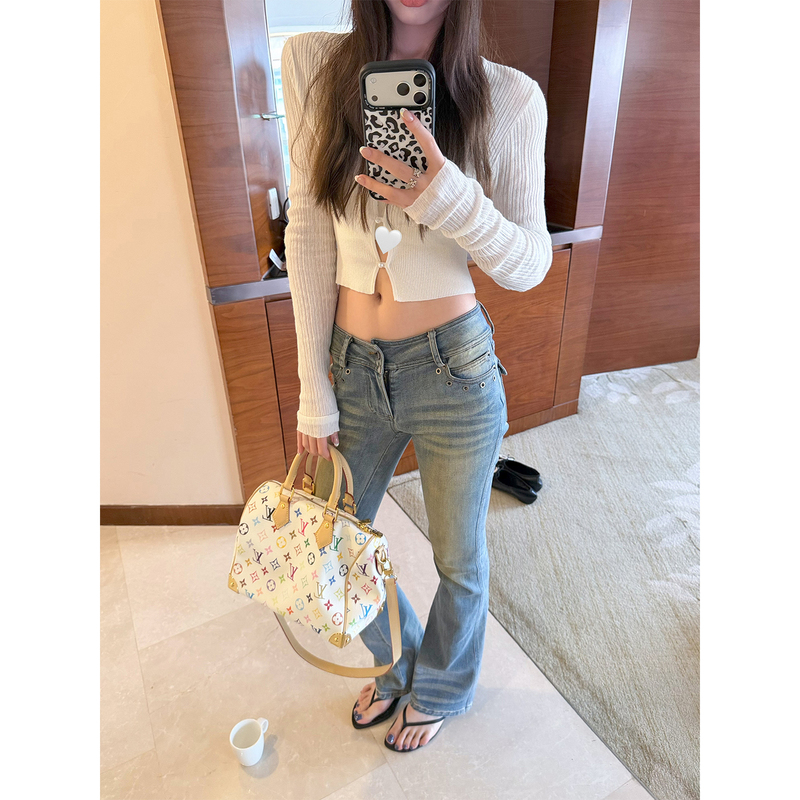 Iamgm Gu Mingsiyi, Proportionally Beautiful Hips, American-Style Hot Girl Slimming Jeans, Retro Low-Waist Flared Long Pants