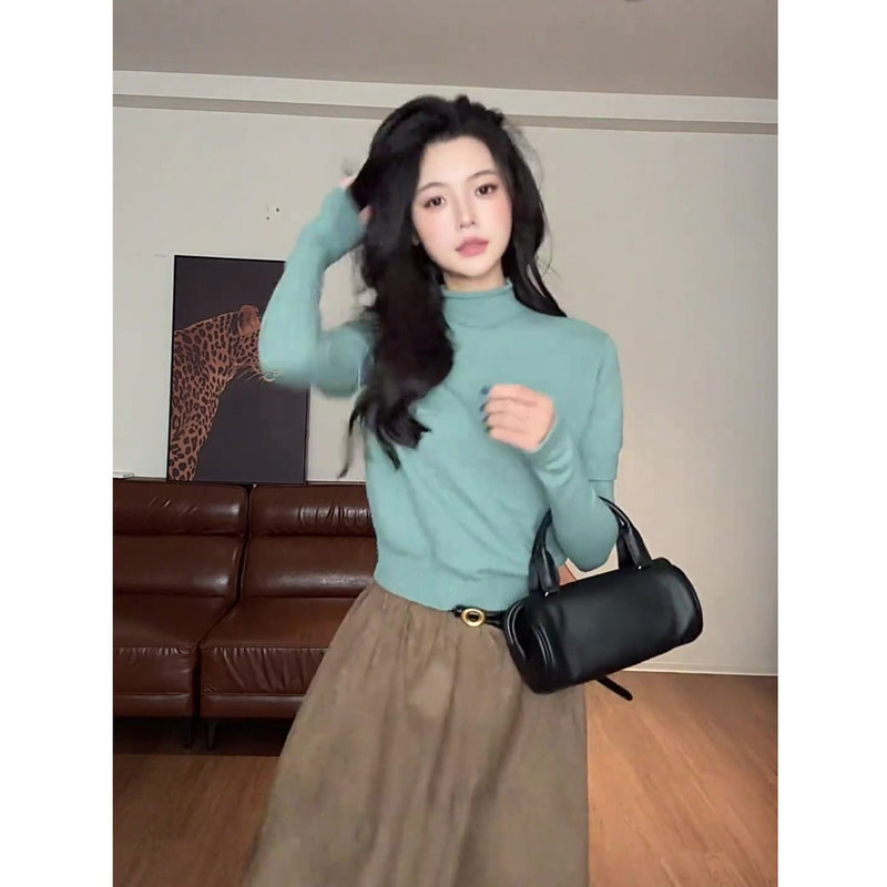 Half-Turtleneck Green Sleeveless Sweater 2026 Early Autumn Trendy Outfit Waist-Cinching Slimming Pullover Sleeveless Knit Top Half-Turtleneck Green Sleeveless Sweater 2026 Early Autumn Trendy Outfit Waist-Cinching Slimming Pullover Sleeveless Knit Top