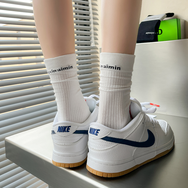 Women's Mid-Calf Socks with Letter Design on the Heel, Trendy Pure Cotton Thin Summer Style, Japanese Style for Students, Suitable for Spring and Autumn, Can Be Worn Outside