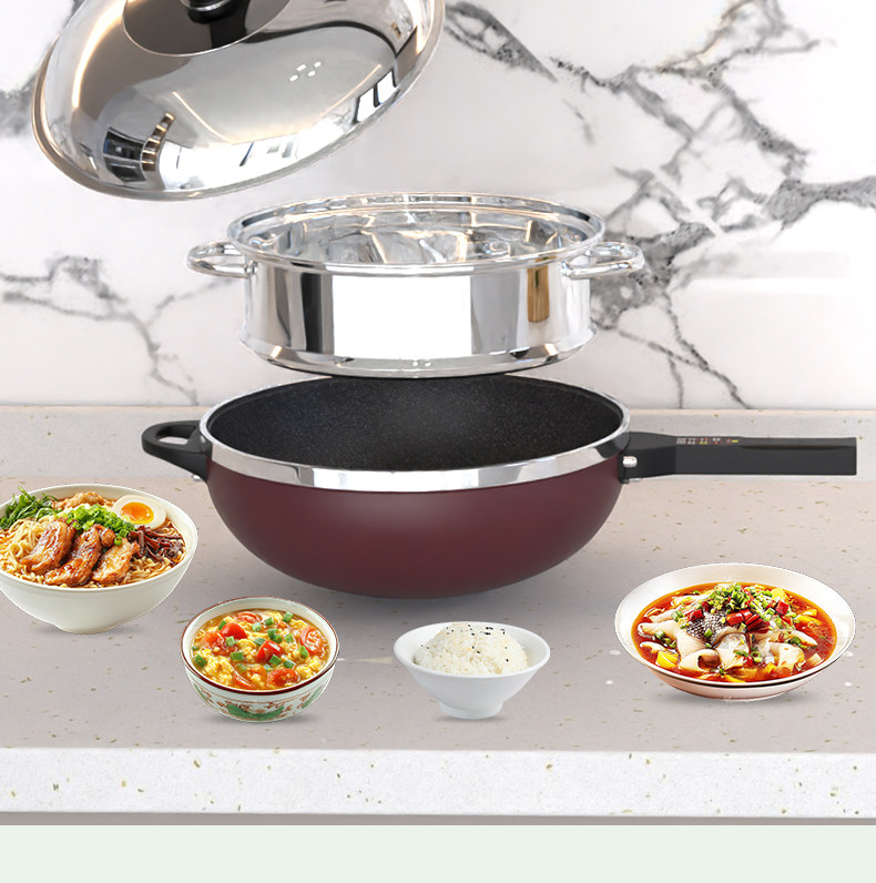 Плиты 易欣之源麦饭石炒锅十档升级版不粘锅一体锅电火锅多功能锅电煮锅