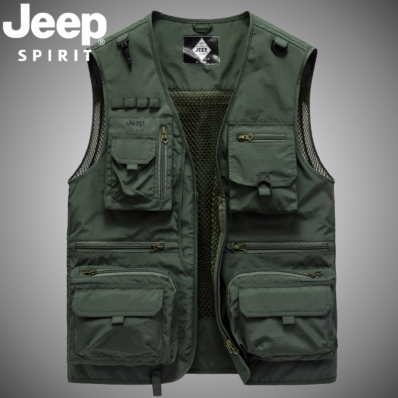Jeepspirit Jeep Vest Outdoor Lightweight Photography Vest Autumn Casual Multi-Pocket Fishing Mesh Vest
