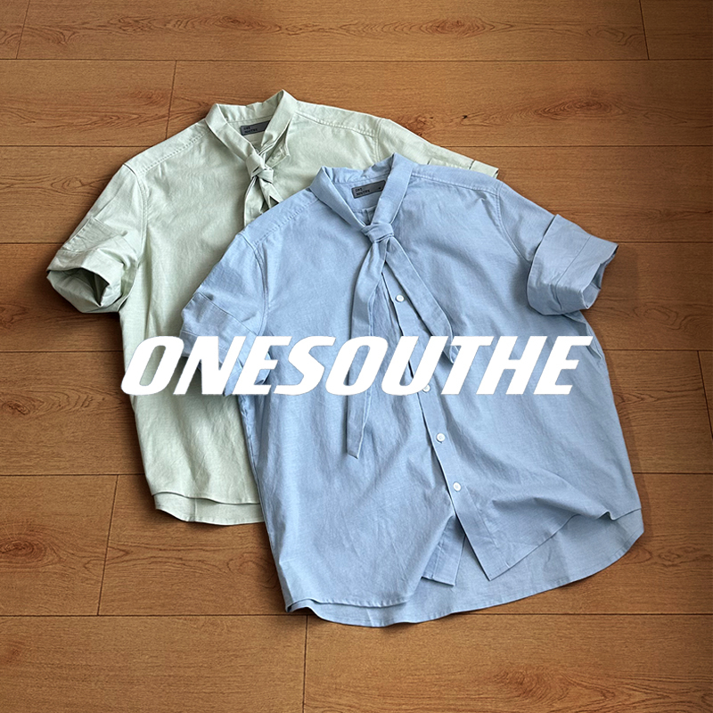 Onesouthe Summer Cotton and Linen Blend Loose Casual Short-Sleeved Shirt with Straps