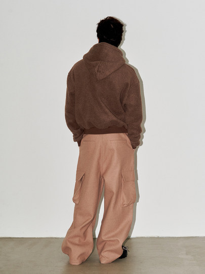 Liberafit Wool Sherpa Oversized Short Wide Hooded Zip-Up Jacket Wool Sherpa Zip up