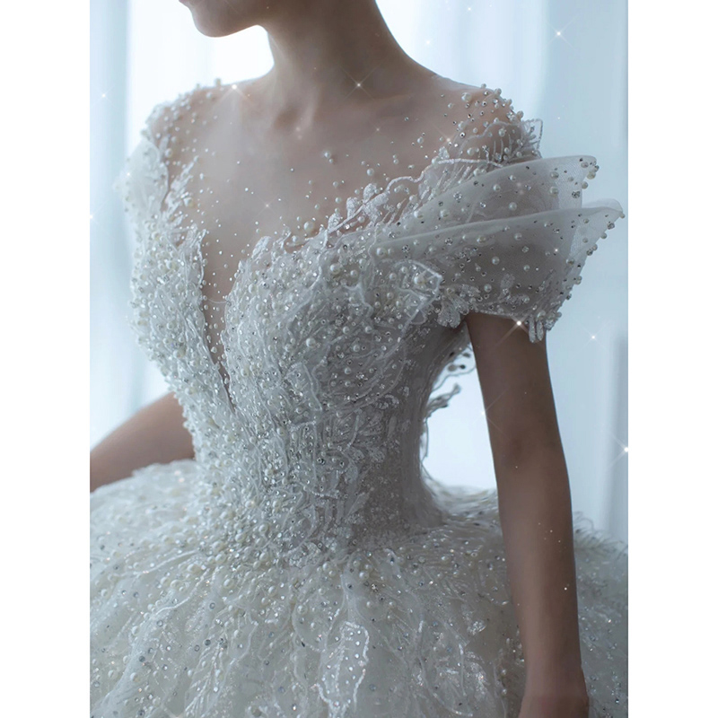 Wedding dress Bride 2023 new autumn and winter dress French style light main yarn Small size pregnant woman Senior Heavy Industries Fat-to-Taobao