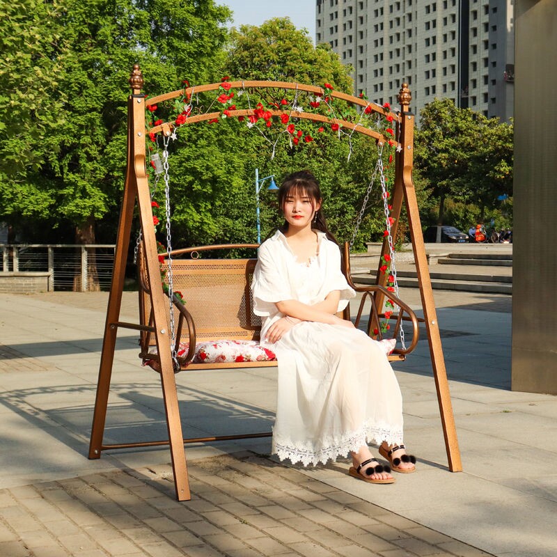 OUTDOOR DOUBLE SWING SET IRON ART COURTYARD ROCKING CHAIR FIELDS GARDEN WIND METAL ADULTS CHILDREN INDOOR BALCONY HANGING CHAIR SLUG SWING