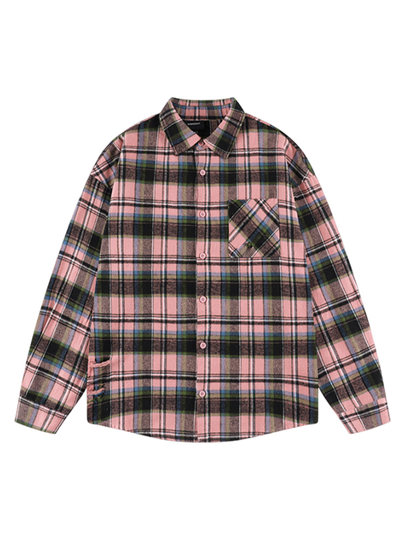 Korean Style Pink Plaid Shirt for Women Summer 2026 New Oversize Loose Early Autumn Sun Protection Long-Sleeved Jacket Top