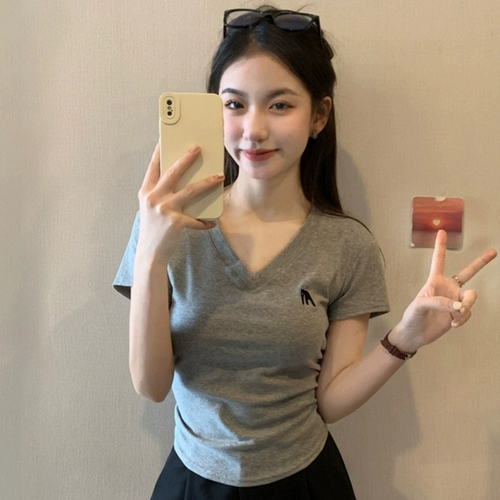 Ретро белая летняя приталенная короткая футболка с коротким рукавом, в американском стиле