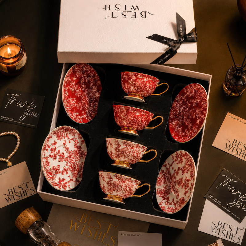 High-End Exquisite Bone China Coffee Cup and Saucer Set Gift Box, Light Luxury Floral Design, Wedding Gift, Housewarming Gift High-End Exquisite Bone China Coffee Cup and Saucer Set Gift Box, Light Luxury Floral Design, Wedding Gift, Housewarming Gift