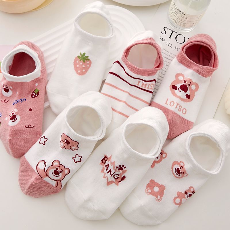 Strawberry Bear Socks Women's No-Show Socks Summer Thin Cute Japanese Style ins Trendy Low-Cut Invisible Non-Slip Shallow Socks Strawberry Bear Socks Women's No-Show Socks Summer Thin Cute Japanese Style ins Trendy Low-Cut Invisible Non-Slip Shallow Socks