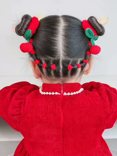Детский Новый год Новый год Рождественский фестиваль Фестиваль волосы красные вишневые плюшевые волосы праздничные милые маруко для волос веревка