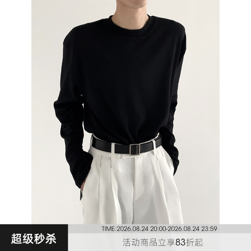 Autumn Mountain Style/Everyone Has One Basic Soft Solid Color Long-Sleeve T-Shirt for Men, Autumn and Winter, Lazy and Loose, Versatile Base Shirt